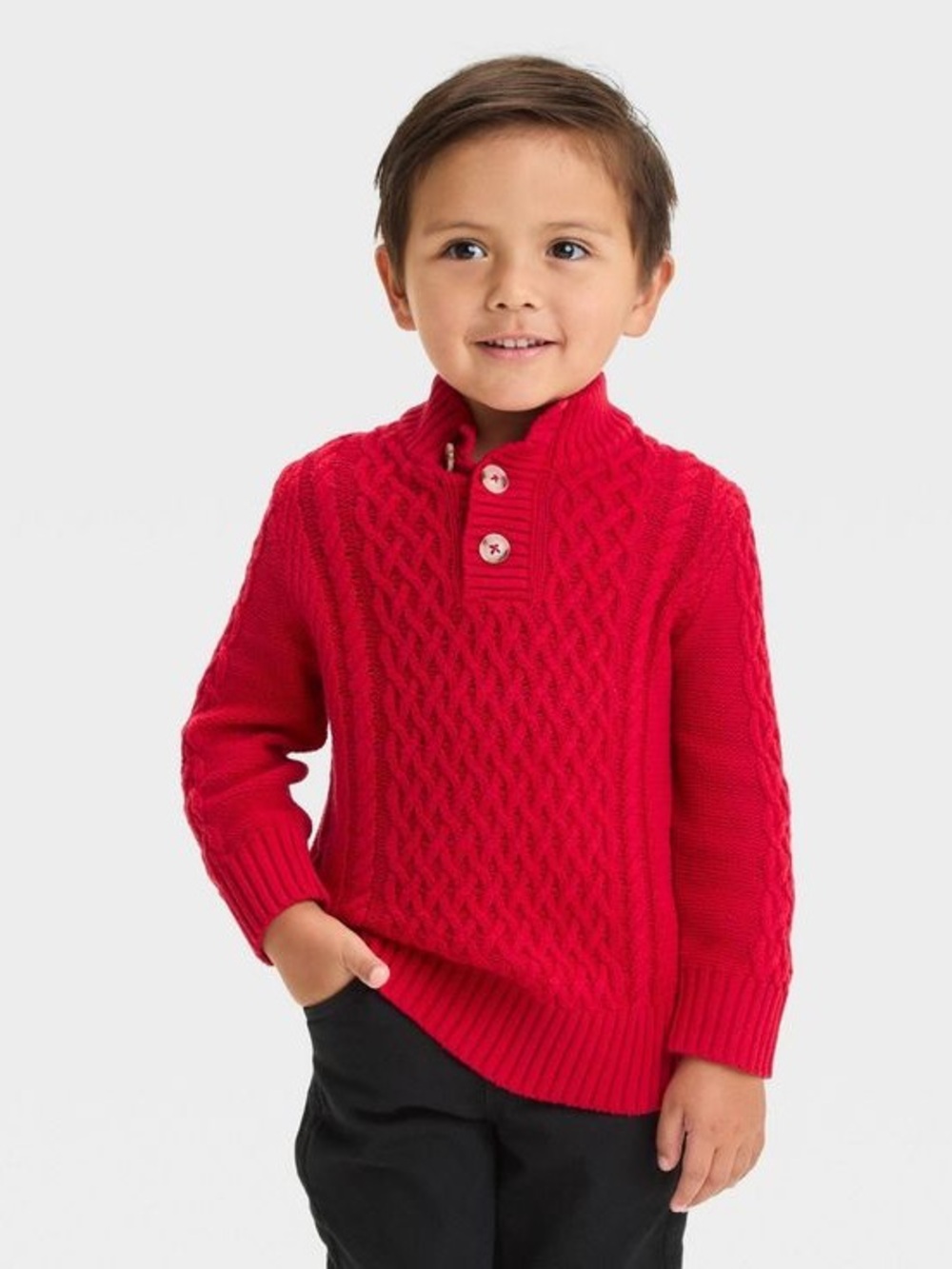 Cat & Jack Bright Red Cable-Knit Button Mock Neck Sweater 4T